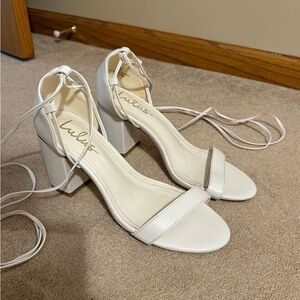 Lulu's White Block Lace Up Heel
